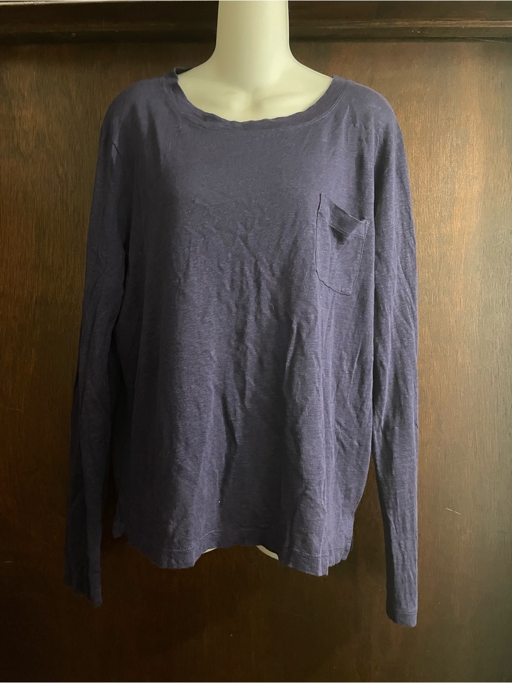 J. Crew Brand Women's XL Linen Long Sleeve Tee Knit Goods Navy Layering Piece
